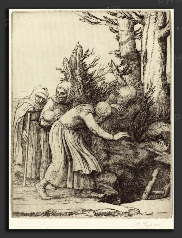 Alphonse Legros, The Triumph of Death: Death Prepares a Dwelling for the Homeless (Le triomphe de la Mort: Lamort a prepare une demeure a des abandonnees), French, 1837 - 1911, drypoint on light green paper