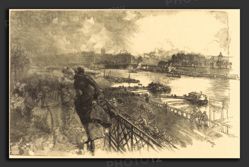 Auguste LepÃ¨re (French, 1849 - 1918), The Seine near the Austerlitz Bridge, 1888, wood engraving in black on tissue paper