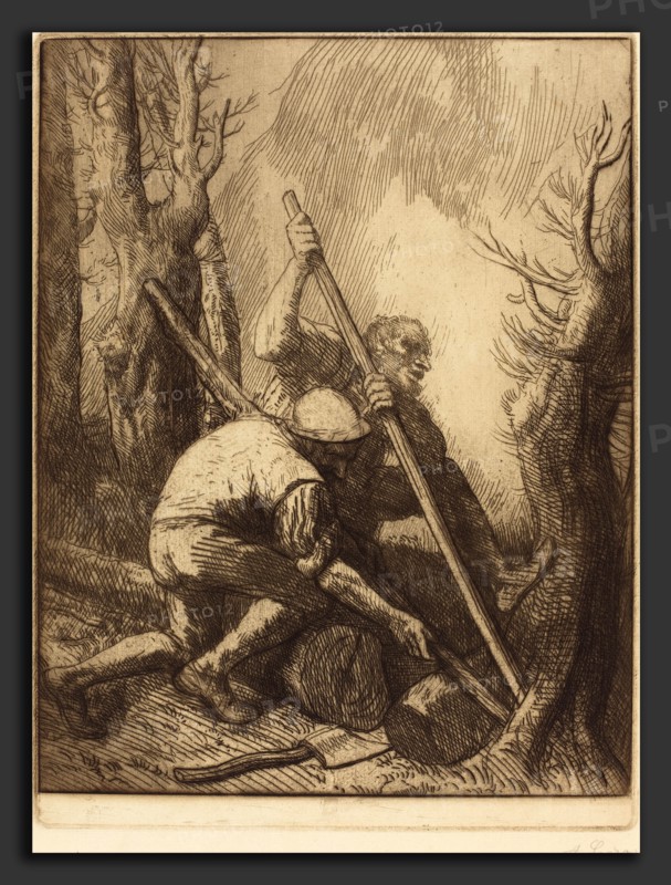 Alphonse Legros, Woodcutters, 3rd plate (Les bucherons), French, 1837 - 1911, etching in dark brown ink