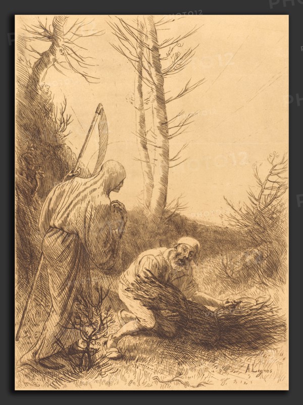 Alphonse Legros, Death and the Woodcutter, 2nd plate (Le mort et le bucheron), French, 1837 - 1911, etching in bistre