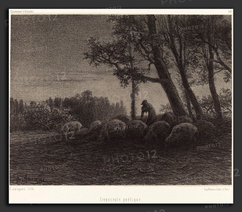 Charles Ãâmile Jacque (French, 1813 - 1894), Crepuscule poetique (Poetical Twilight), lithograph