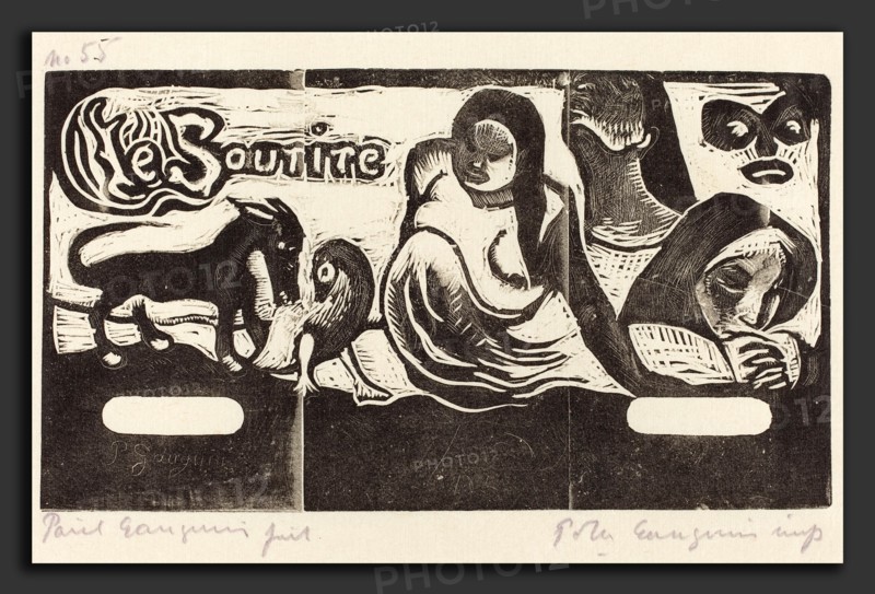 Paul Gauguin (French, 1848 - 1903), Title Page for "Le Sourire" (Titre du Sourire), in or after 1895, woodcut printed in black and gray by Pola Gauguin in 1921