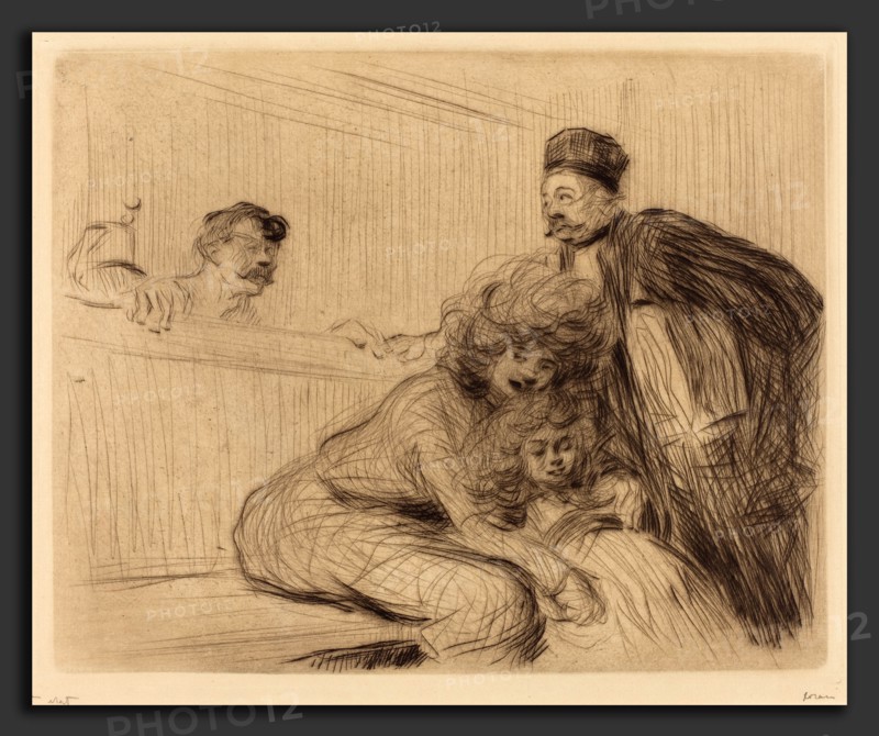 Jean-Louis Forain, The Lawyer Talking to the Prisoner (first plate), French, 1852 - 1931, 1909, drypoint in brown on wove paper