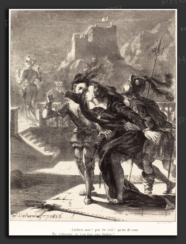EugÃ¨ne Delacroix (French, 1798 - 1863), Hamlet Wishes to Follow the Ghost of his Father (Act I, Scene IV), 1835, lithograph