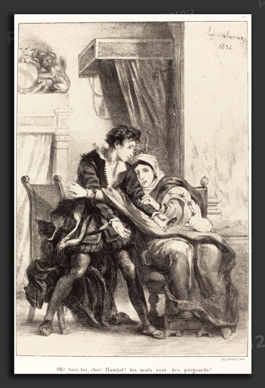 EugÃ¨ne Delacroix (French, 1798 - 1863), Hamlet and the Queen (Act III, Scene IV), 1834, lithograph