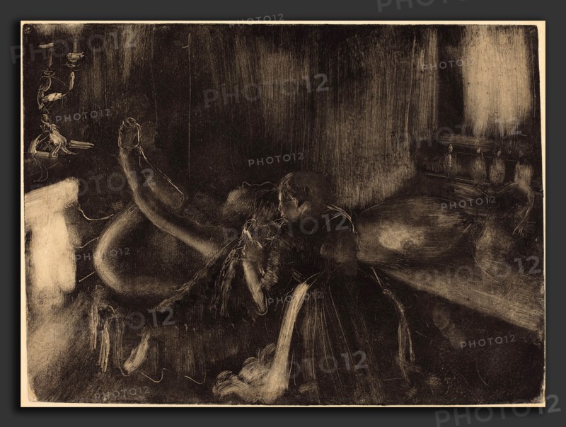 Edgar Degas (French, 1834 - 1917), Woman by a Fireplace, 1880-1890, monotype on heavy laid paper