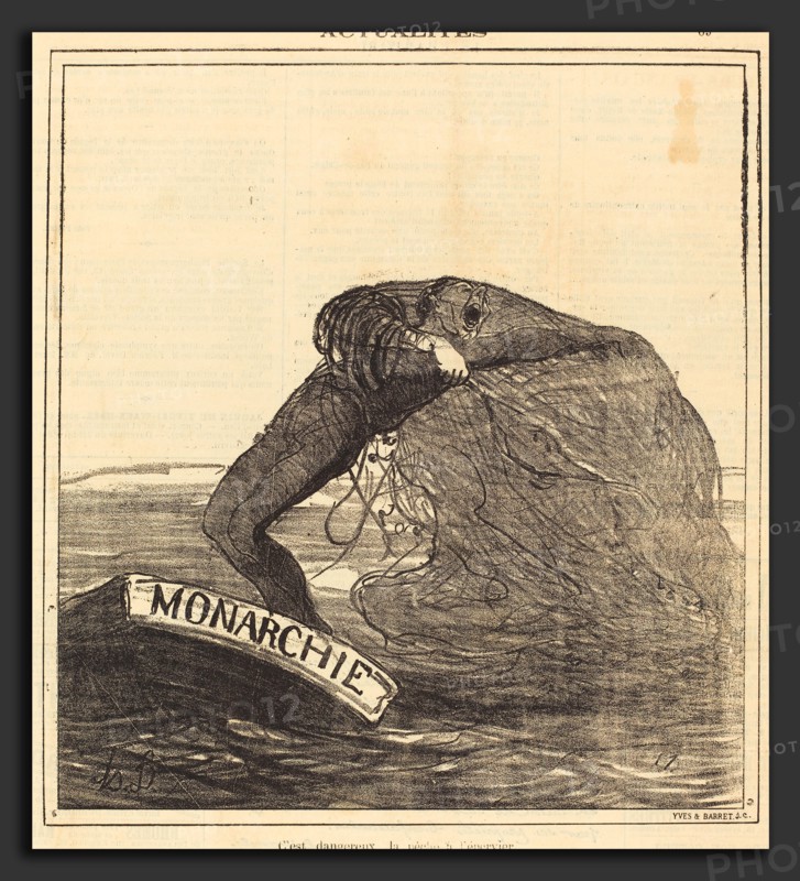 Honoré Daumier (French, 1808 - 1879), C'est dangereux, la pÃªche Ã  l'épervier, 1871, gillotype on newsprint