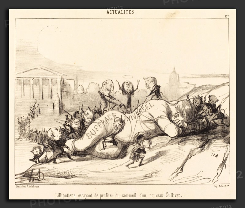 Honoré Daumier (French, 1808 - 1879), Lilliputiens essayant de profiter du sommeil, 1850, lithograph
