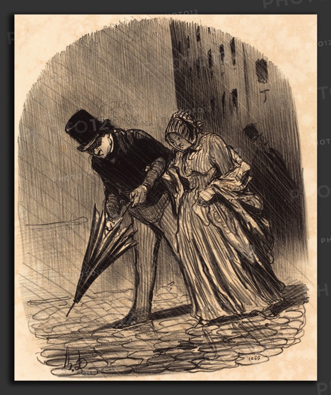Honoré Daumier (French, 1808 - 1879), Inconvénient d'un parapluie a ressorts trop compliqués, 1847, lithograph