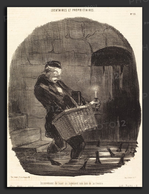Honoré Daumier (French, 1808 - 1879), Inconvénient de louer non loin d'une riviÃ¨re, 1847, lithograph on newsprint