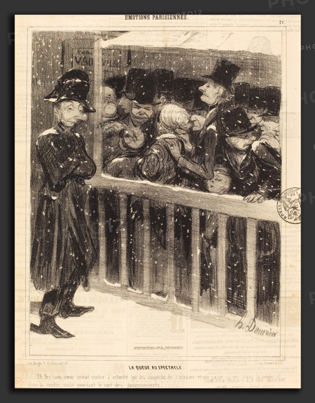 Honoré Daumier (French, 1808 - 1879), La Queue au spectacle, 1840, lithograph on newsprint