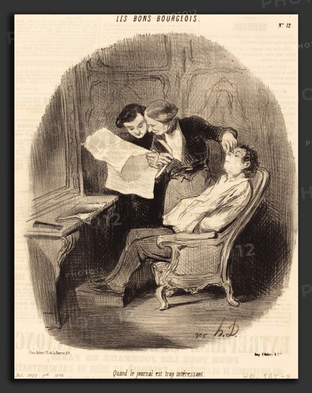 Honoré Daumier (French, 1808 - 1879), Quand le journal est trop intéressant, 1846, lithograph on newsprint
