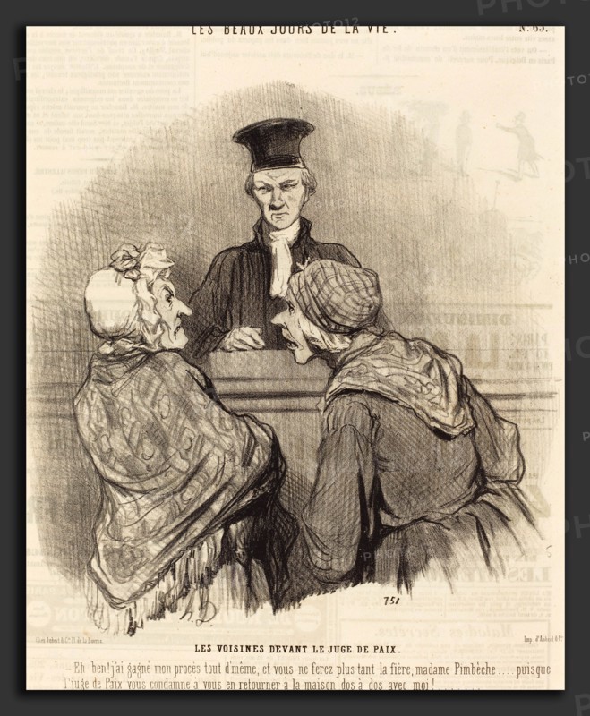 Honoré Daumier (French, 1808 - 1879), Les Voisines devant le Juge de paix, 1845, lithograph on newsprint
