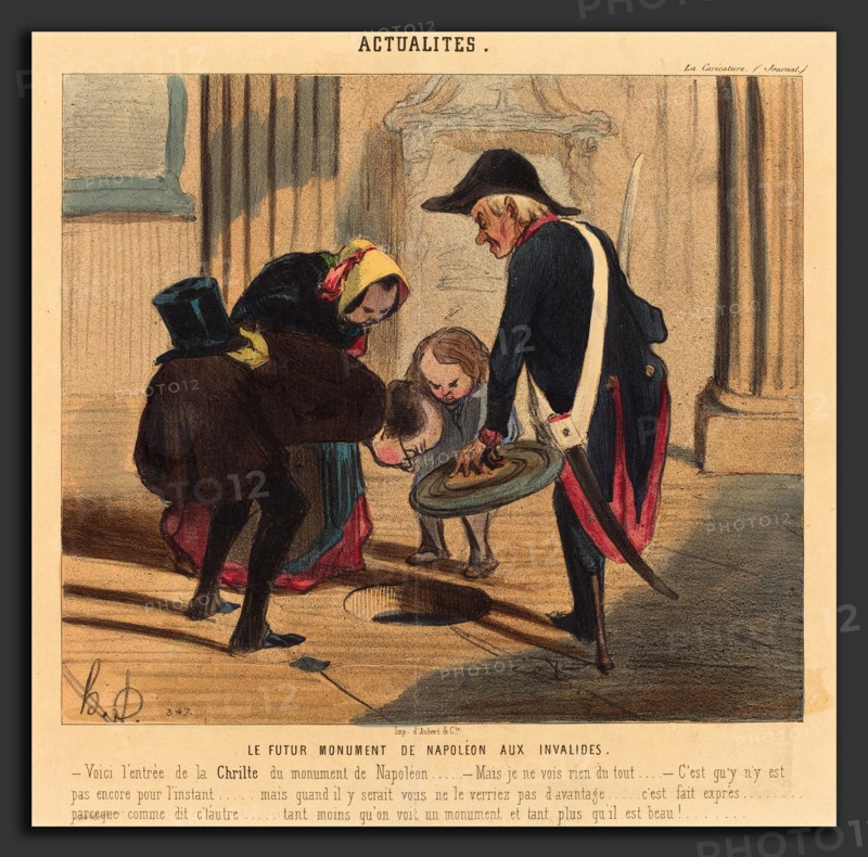 Honoré Daumier (French, 1808 - 1879), Le Futur monument de Napoléon aux Invalides, 1842, hand-colored lithograph