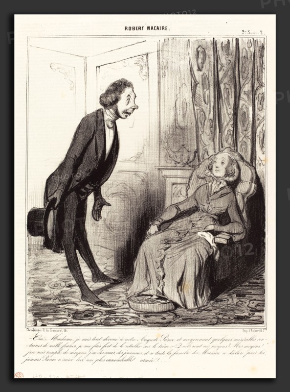 Honoré Daumier (French, 1808 - 1879), Oui, Madame, je suis tout dévoué a notre Prince, 1841, lithograph on newsprint