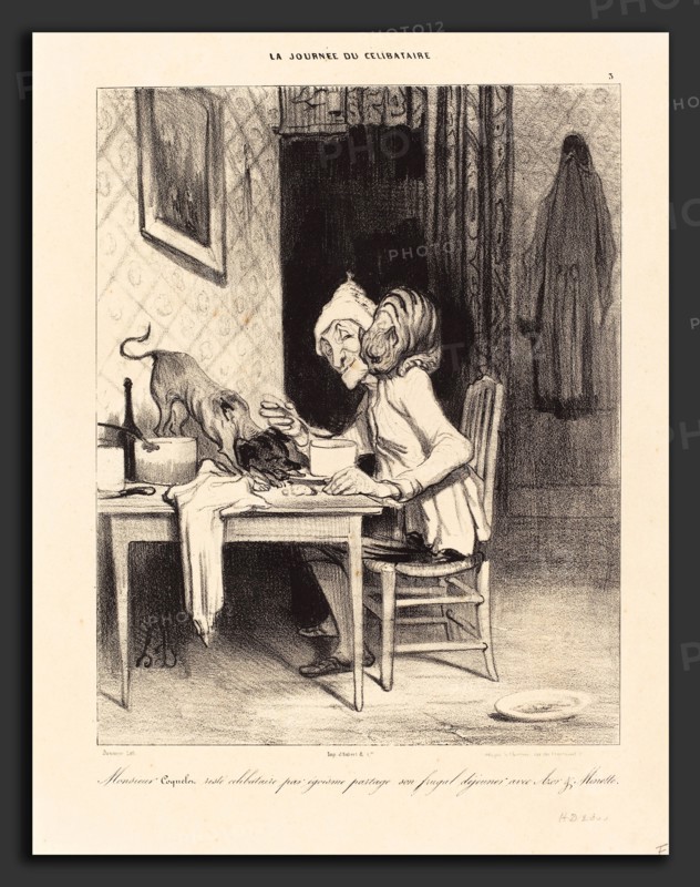 Honoré Daumier (French, 1808 - 1879), Monsieur Coquelet partage son déjeuner, 1839, crayon lithograph in black on wove paper