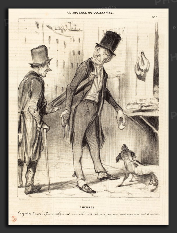 Honoré Daumier (French, 1808 - 1879), 2 heures - Le gouter d'Azor, 1839, lithograph on newsprint