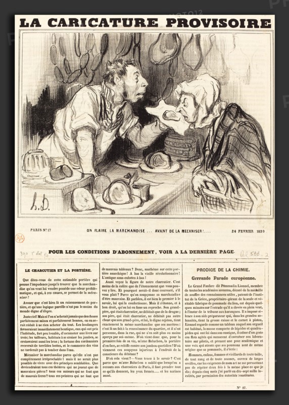 Honoré Daumier (French, 1808 - 1879), On flaire la marchandise avant de la mécaniser!, 1839, lithograph on newsprint