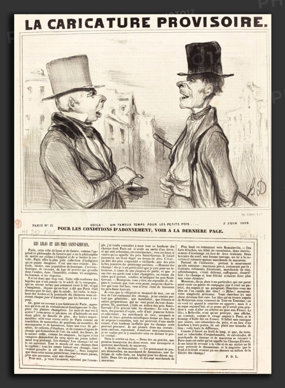 Honoré Daumier (French, 1808 - 1879), Voila! un fameux temps pour les petits pois, 1839, lithograph on newsprint