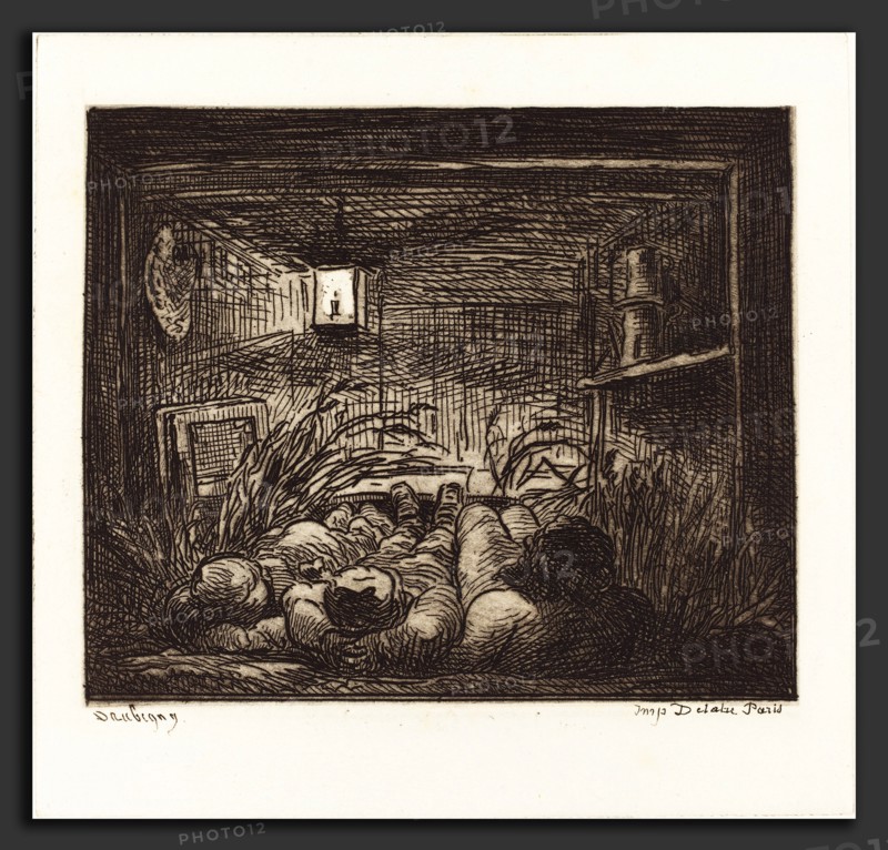 Charles-FranÃ§ois Daubigny (French, 1817 - 1878), Asleep Aboard the Bottin (Coucher a bord du Bottin), 1862, etching