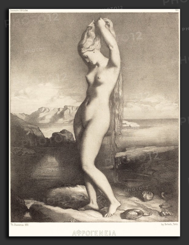Théodore Chassériau (French, 1819 - 1856), Venus Anadyomene, c. 1841-1842, lithograph on gray-tinted chine colle