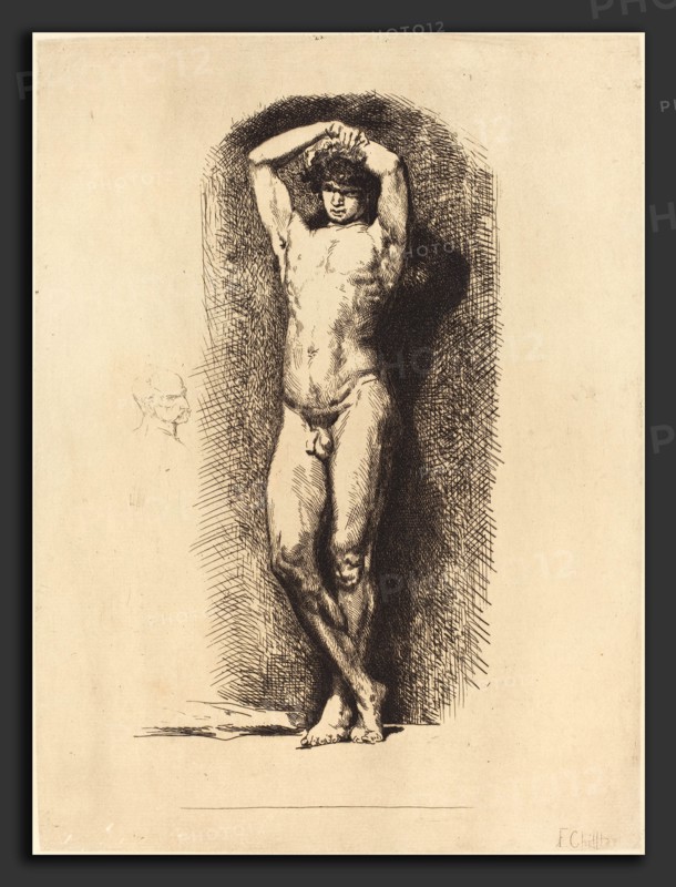 FranÃ§ois-Nicolas Chifflart, Male Academy, French, 1825 - 1901, 1865, etching with drypoint on laid paper