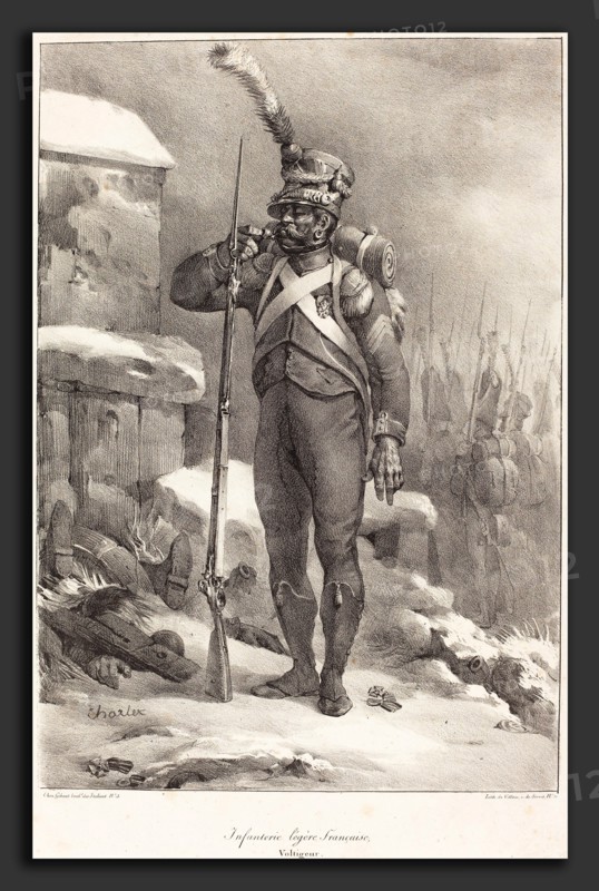 Nicolas-Toussaint Charlet (French, 1792 - 1845), Infanterie legÃ¨re franÃ§aise, Voltigeur, 1822, lithograph