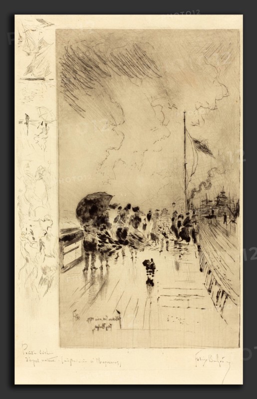 Félix-Hilaire Buhot (French, 1847 - 1898), Une Jetée en Angleterre (A Pier in England), 1879, drypoint and roulette in black on 18th-century laid paper