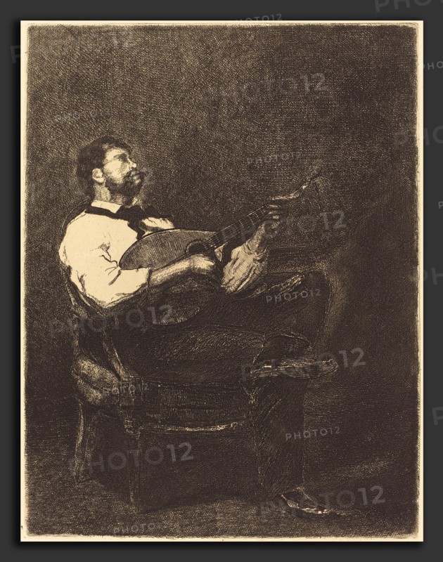 FranÃ§ois Bonvin (French, 1817 - 1887), Guitar Player (Joueur de Guitare), 1861, etching on laid paper