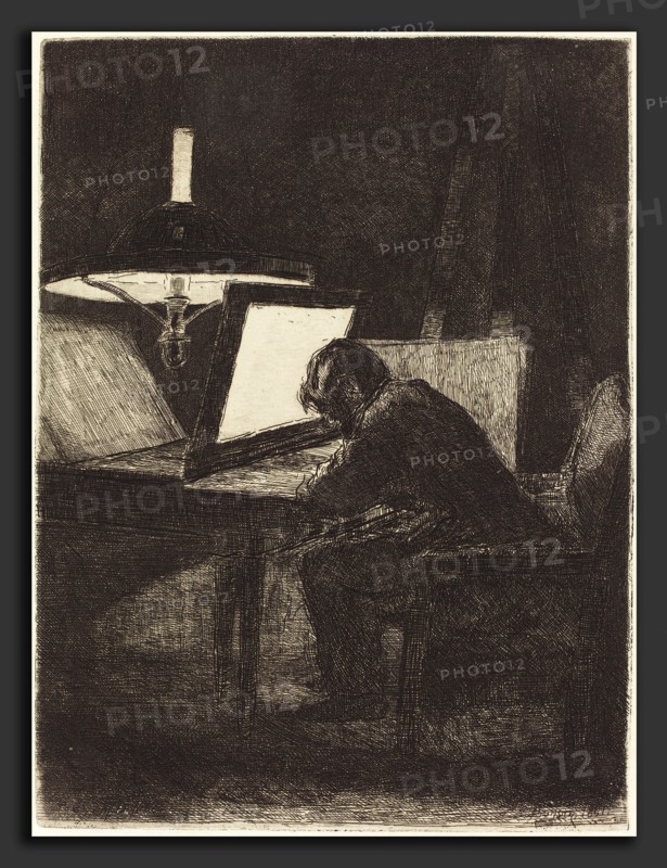 FranÃ§ois Bonvin (French, 1817 - 1887), The Printmaker (Le Graveur), 1861, etching on laid paper