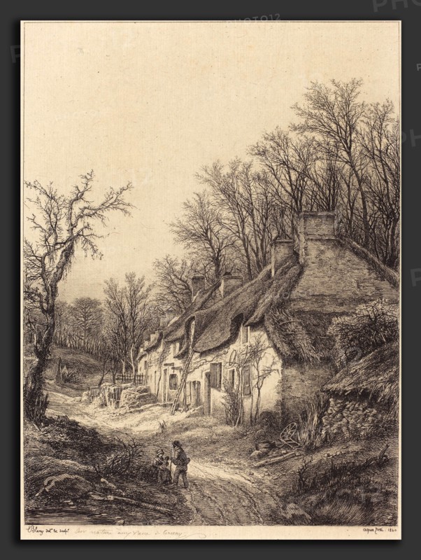 EugÃ¨ne Bléry (French, 1805 - 1887), Cottages in Winter, 1840, etching with drypoint and roulette on chine collé