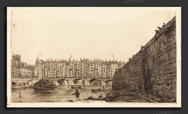 Charles Meryon after Victor Jean Nicolle (French, 1821 - 1868), Le Pont-au-Change, Paris, vers 1784, 1855, etching