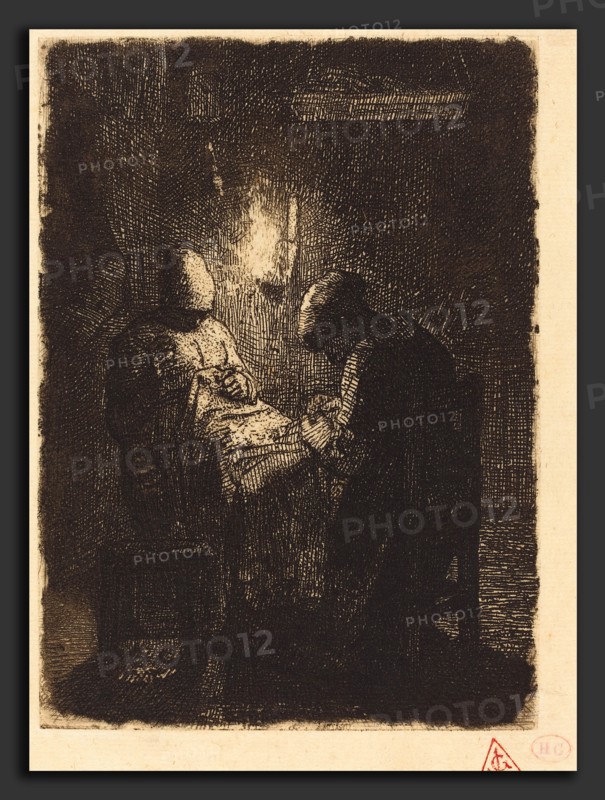 Jean-FranÃ§ois Millet (French, 1814 - 1875), Evening (La viellee), 1856, etching