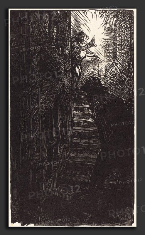 Auguste LepÃ¨re, Escalier sculpte rue Boutebrie, French, 1849 - 1918, published 1901, wood engraving