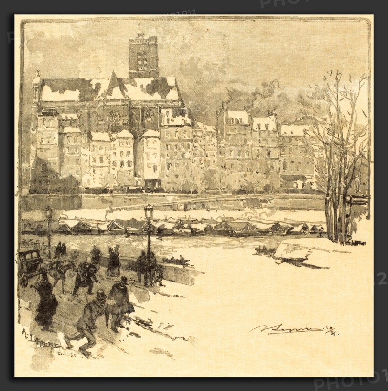 Auguste LepÃ¨re (French, 1849 - 1918), Quai de l'HÃ´tel de Ville, 1886, wood engraving in black on tissue paper