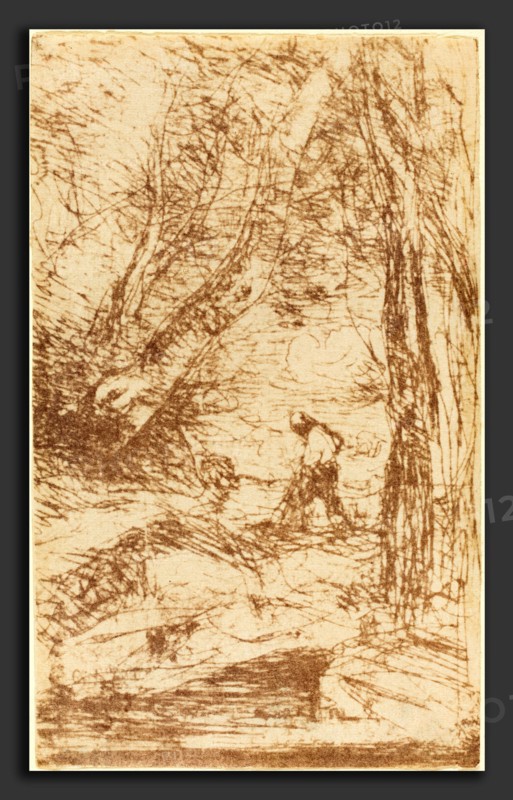 Jean-Baptiste-Camille Corot (French, 1796 - 1875), The Woodcutter of Rembrandt (Le Bucheron de Rembrandt), 1853, cliche-verre