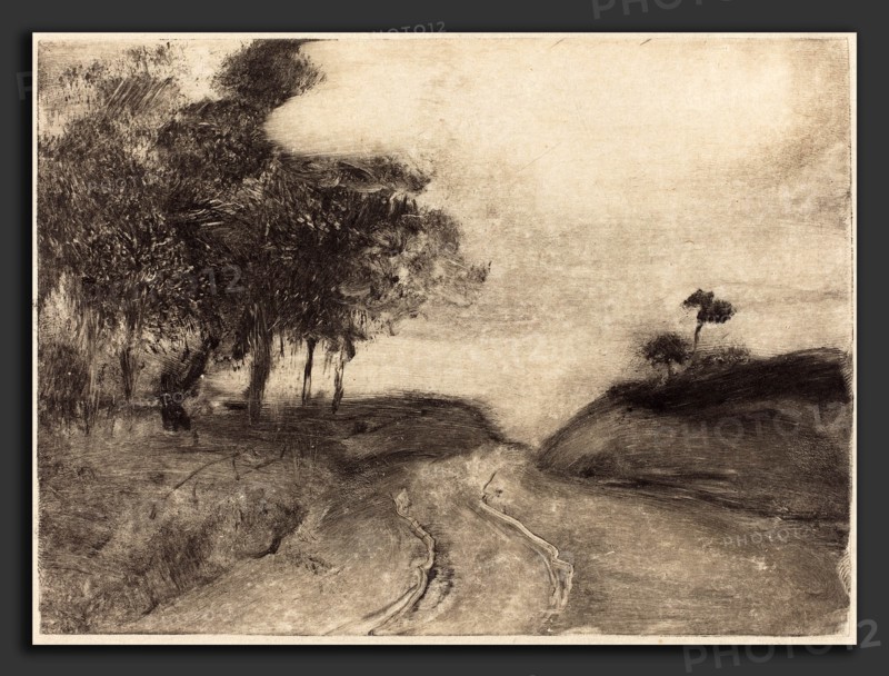 Edgar Degas (French, 1834 - 1917), The Road (La route), c. 1878-1880, monotype (black ink) on china paper