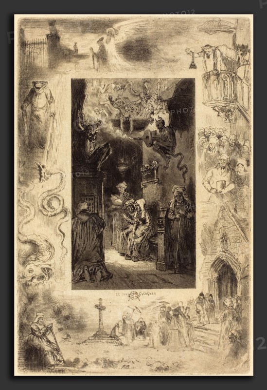 Félix-Hilaire Buhot (French, 1847 - 1898), Le Curé de Cucugnan (The Vicar of Cucugnan), c. 1885, etching, drypoint, aquatint (spirit ground), spit bite, and roulette in black on Japanese paper