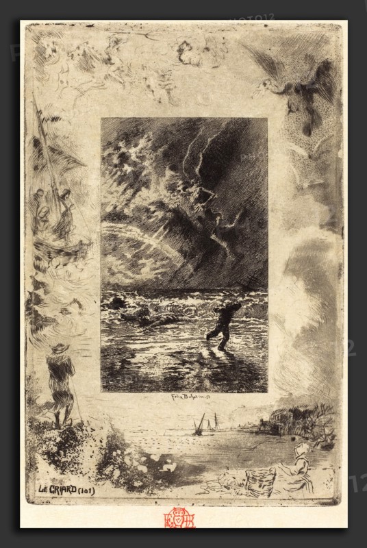 Félix-Hilaire Buhot (French, 1847 - 1898), Le Criard (The Shrieker), 1879-1880, etching, drypoint, aquatint (dust ground and spirit ground), salt lift, and possibly sugar lift in black on Japanese paper