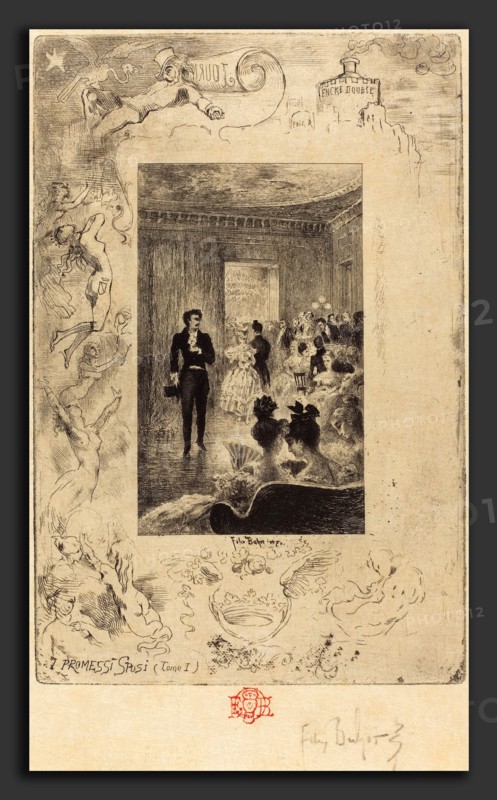 Félix-Hilaire Buhot (French, 1847 - 1898), I Promessi Sposi (The Betrothed), 1879-1880, etching, drypoint, and aquatint (spirit ground) in black on Japanese paper