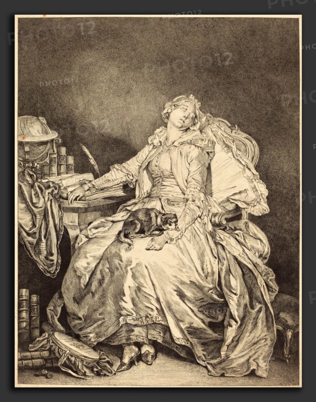 Jean-Michel Moreau after Jean-Baptiste Greuze (French, 1741 - 1814), La philosophie endormie, 1778, etching