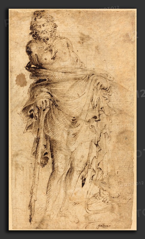Parri Spinelli (Italian, c. 1387 - 1453), Hercules Leaning on His Club [recto], c. 1440, pen and brown ink on laid paper