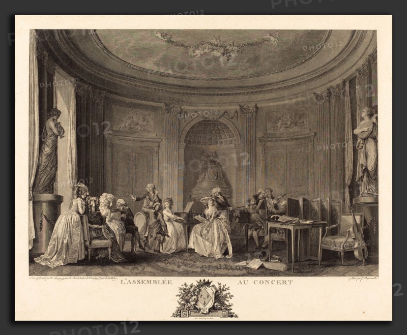 Francois-Nicolas-Barthelemy Dequevauviller after Nicolas Lavreince (French, 1745 - c. 1807), L'assemblee au concert, 1784, etching and engraving