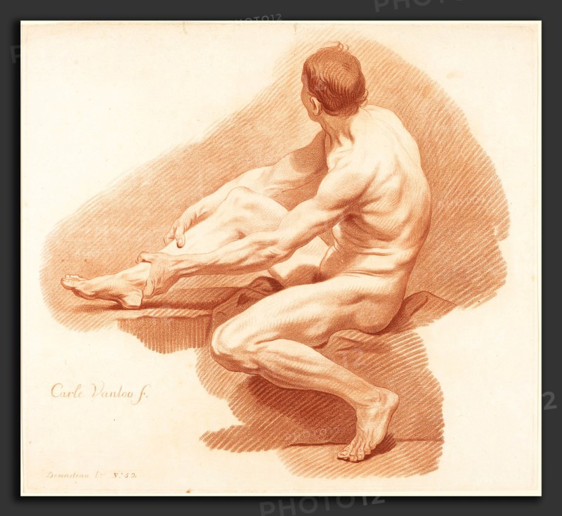 Gilles Demarteau, the Elder after Carle Van Loo (French, 1722 - 1776), Academy (52), chalk manner in red on laid paper