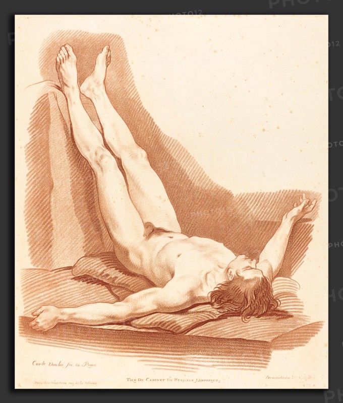 Gilles Demarteau, the Elder after Carle Van Loo (French, 1722 - 1776), Academy  (32), chalk manner in red on laid paper