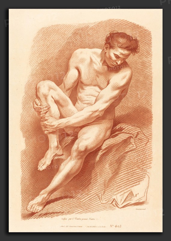 Gilles Demarteau, the Elder after Carle Van Loo (French, 1722 - 1776), Academy (403), chalk manner in red on laid paper