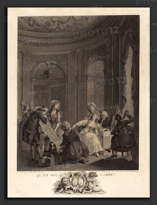 Nicolas Delaunay after Nicolas Lavreince (French, 1739 - 1792), Qu'en dit l'Abbé?, 1788, etching and engraving
