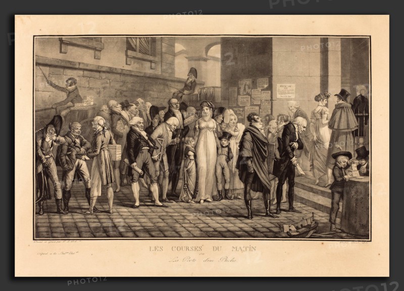 Philibert-Louis Debucourt (French, 1755 - 1832), Les Courses du Matin, ou la Porte d'un Riche, 1805, aquatint and etching