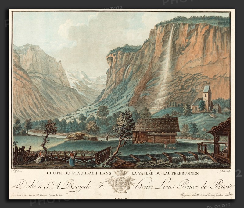 Jean-FranÃ§ois Janinet after Caspar Wolf (French, 1752 - 1814), Chute de Staubbach, dans la Vallée de Lauterbrunnen (Falls at Staubbach in the Lauterbrunnen Valley), probably 1776, etching and wash manner