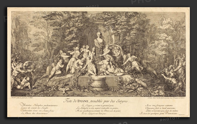 Claude Gillot (French, 1673 - 1722), Feste de Diane, Troublee par des Satyres (Feast of Diana Disrupted by Satyrs), etching and engraving